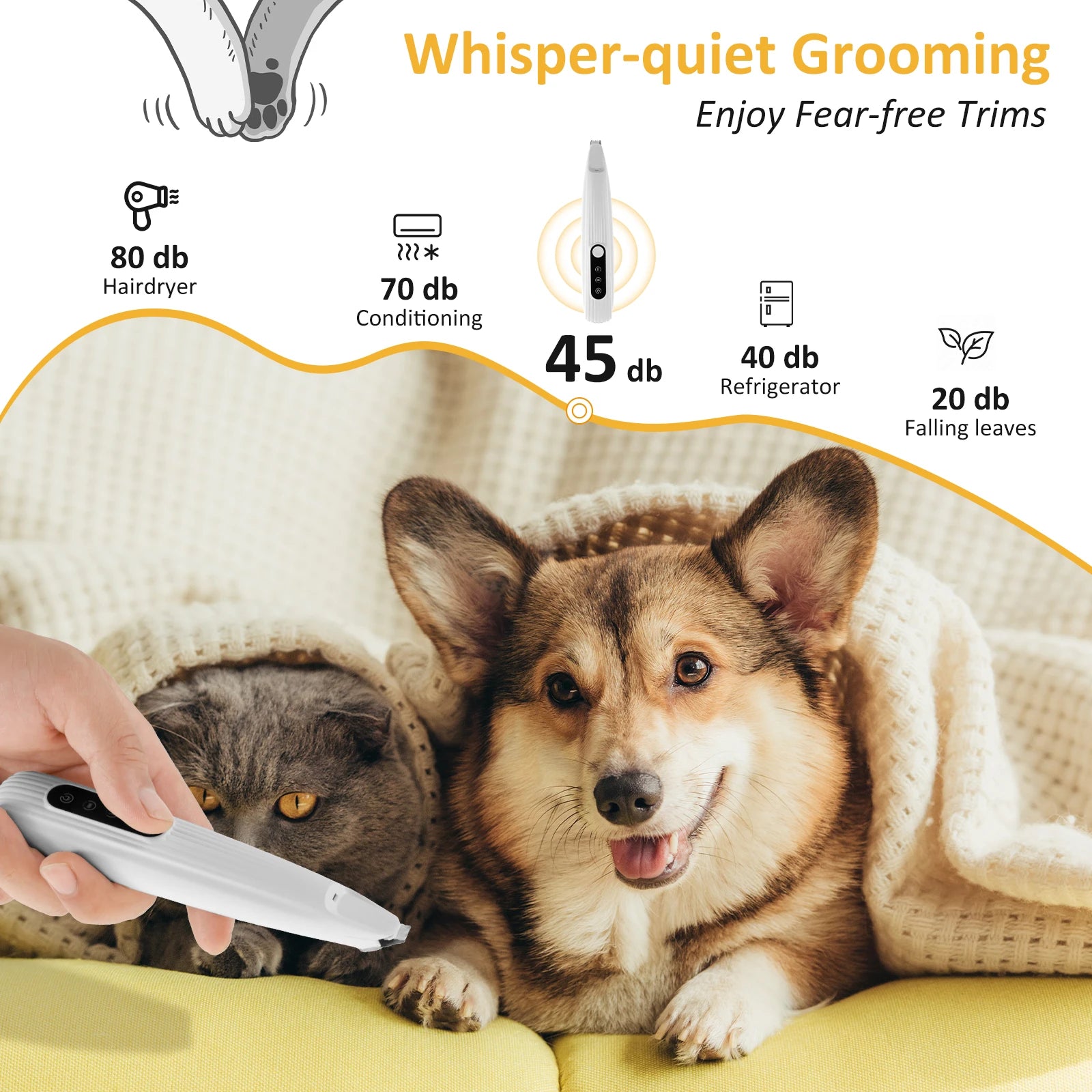 Dog Paw Trimmer Low Noise Pet Hair Shaver with LED Light USB Rechargeable Pet Grooming CDlippers for Dog Cat Face Ears Hips Feet