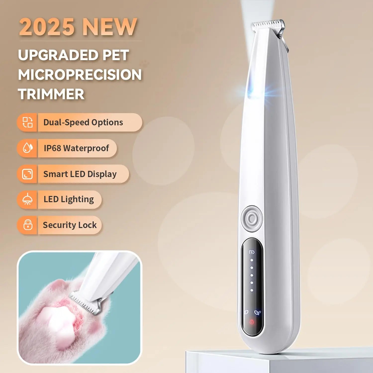 2025 New Pet Precision Trimmer, Rechargeable Dog Paw Trimmer with LED Light, Low Noise, Waterproof, for Paw, Ear, Face, Butt