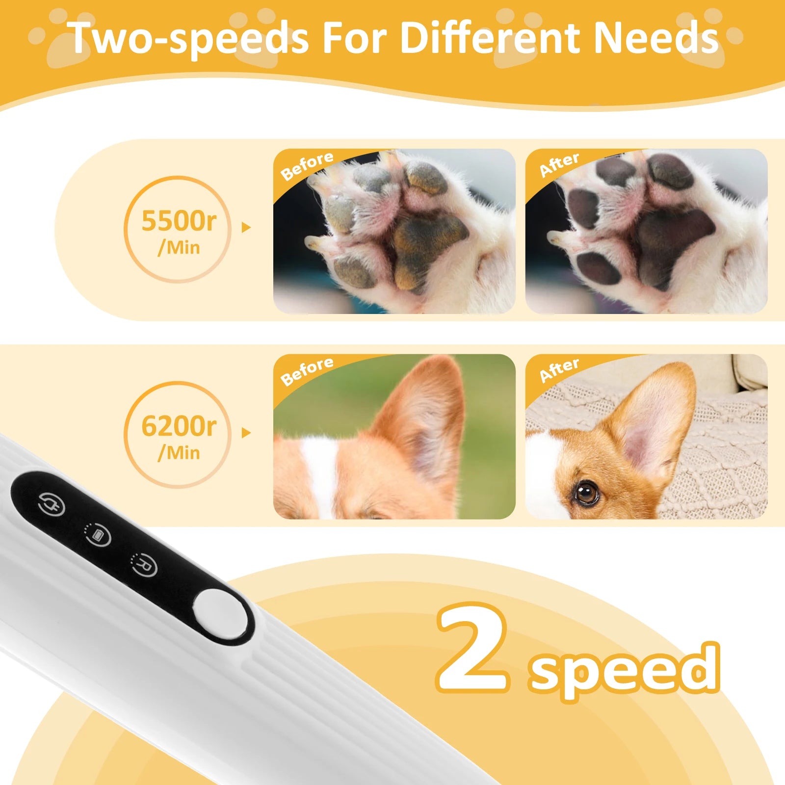 Dog Paw Trimmer Low Noise Pet Hair Shaver with LED Light USB Rechargeable Pet Grooming CDlippers for Dog Cat Face Ears Hips Feet
