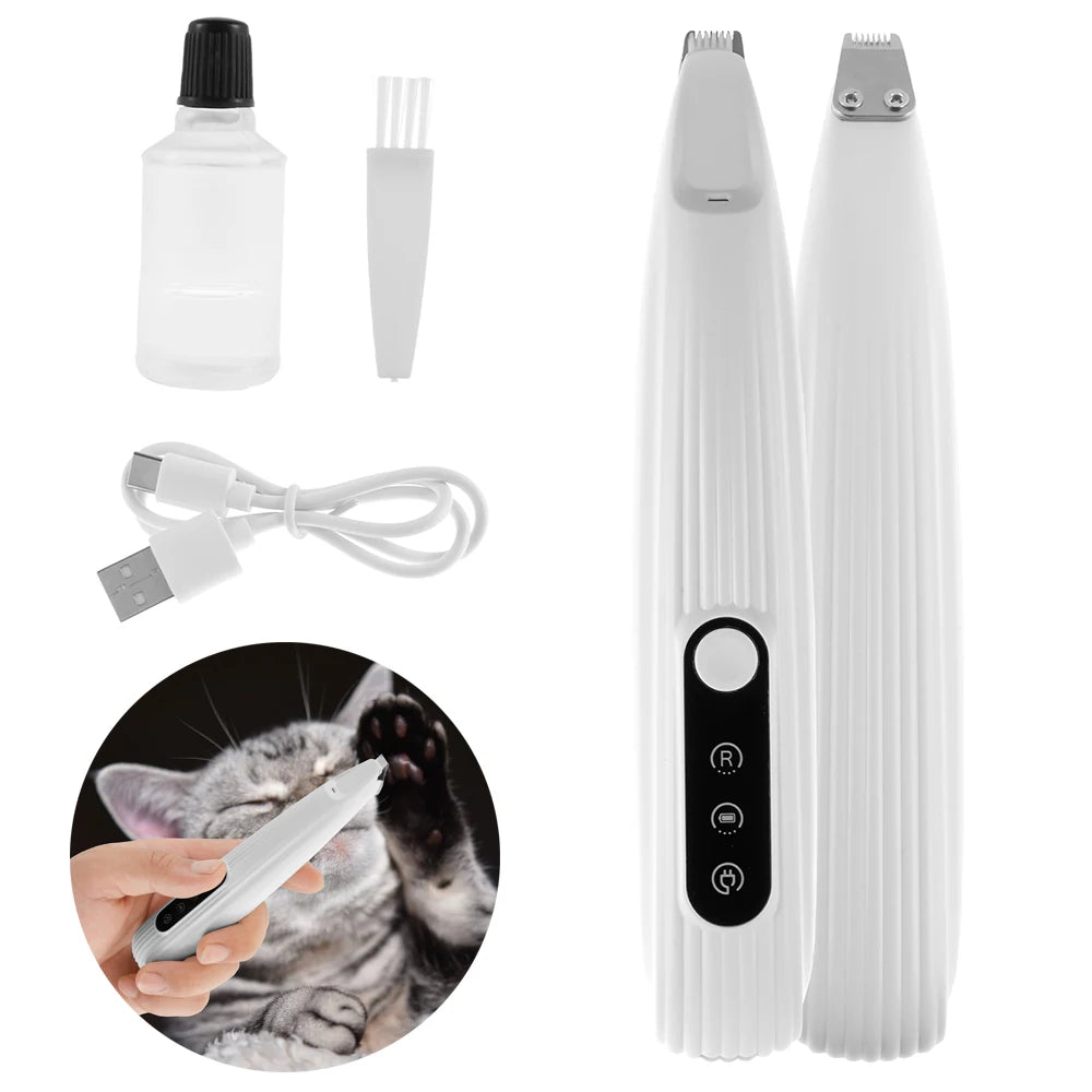 Dog Paw Trimmer Low Noise Pet Hair Shaver with LED Light USB Rechargeable Pet Grooming CDlippers for Dog Cat Face Ears Hips Feet
