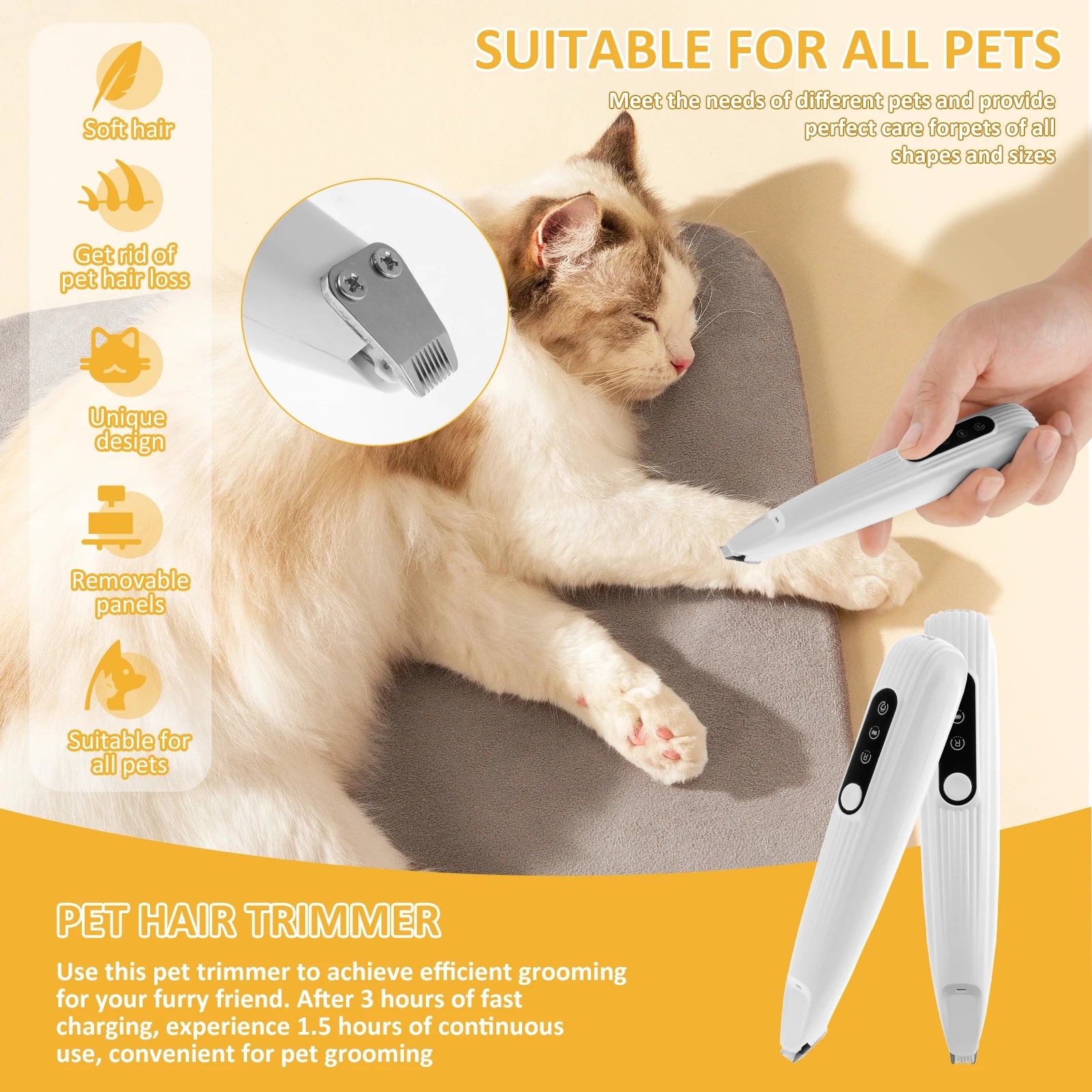 Dog Paw Trimmer Low Noise Pet Hair Shaver with LED Light USB Rechargeable Pet Grooming CDlippers for Dog Cat Face Ears Hips Feet
